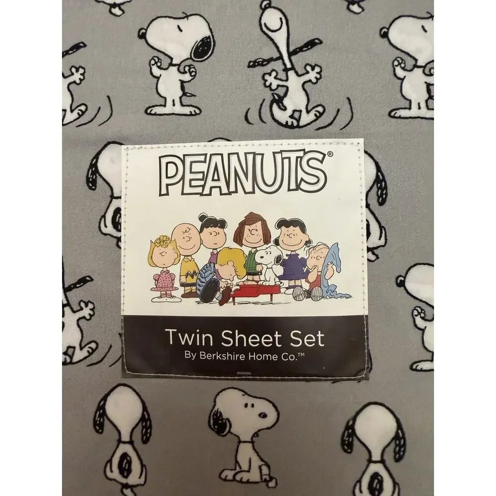NWT! Peanuts Snoopy All Over 3 pc Twin Sheet Set (Gray) by Berkshire Home Co.